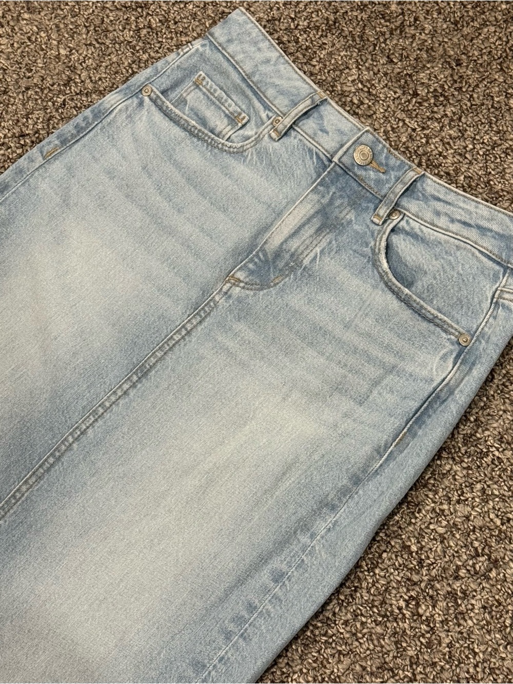LOFT Light Wash High-Rise Denim Maxi Skirt with Front Slit - Picture 3 of 6
